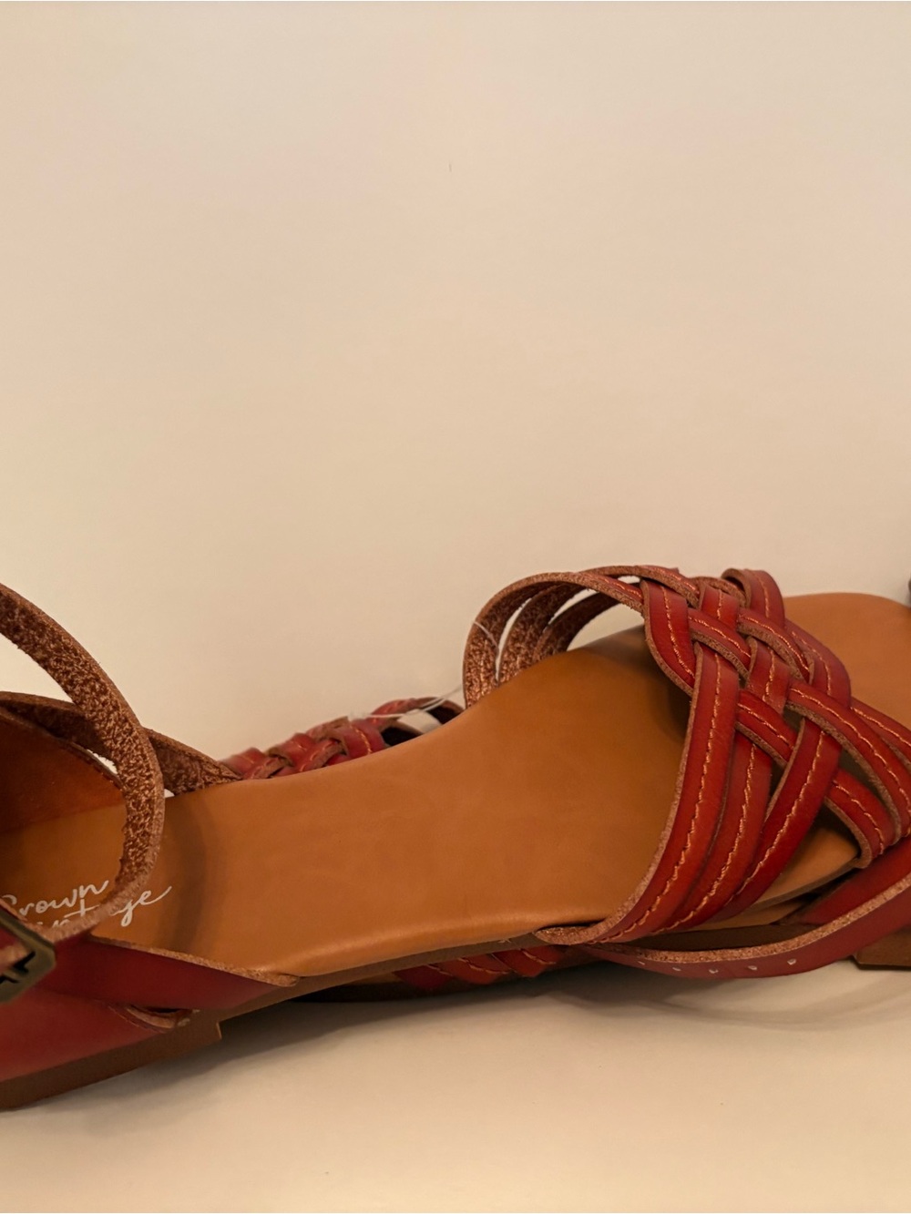 Women's Cognac Braided Leather Sandals